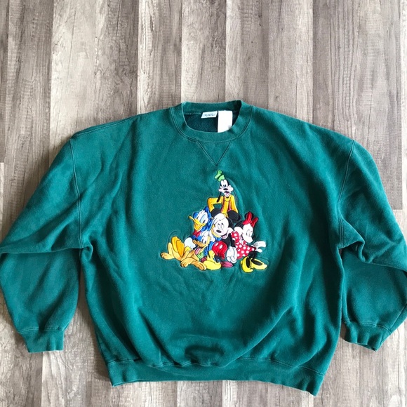 Disney Sweaters - Disney Vintage Mickey Crew Forest Green Crewneck XL